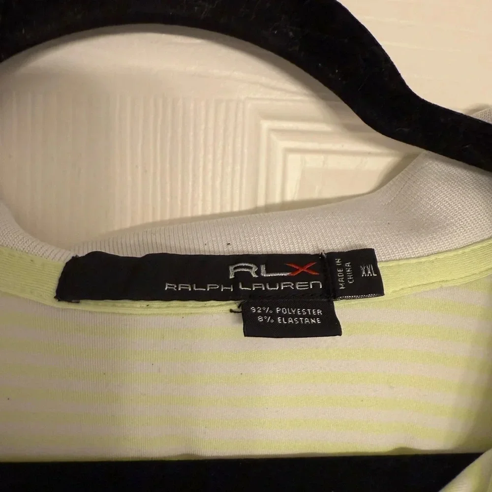 POLO RLX RALPH LAUREN Shirt Men SZ XxL Golf Striped Cream Lime Green